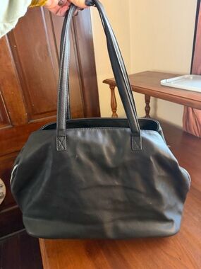 Classic Black Leather Tote Bag
